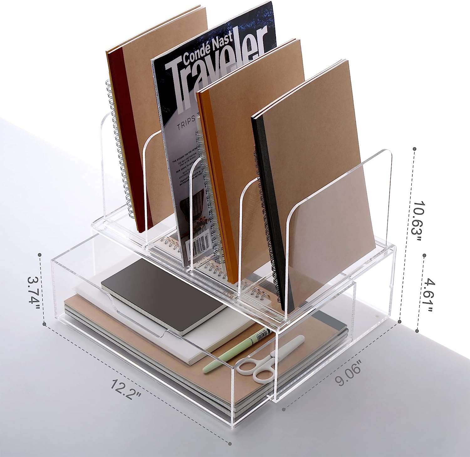 HeZone Desk Organizers and Storage, Office Organization Storage, Clear Acrylic Office Desk Organizers and Accessories with Drawer- 1 Pack - Image 7